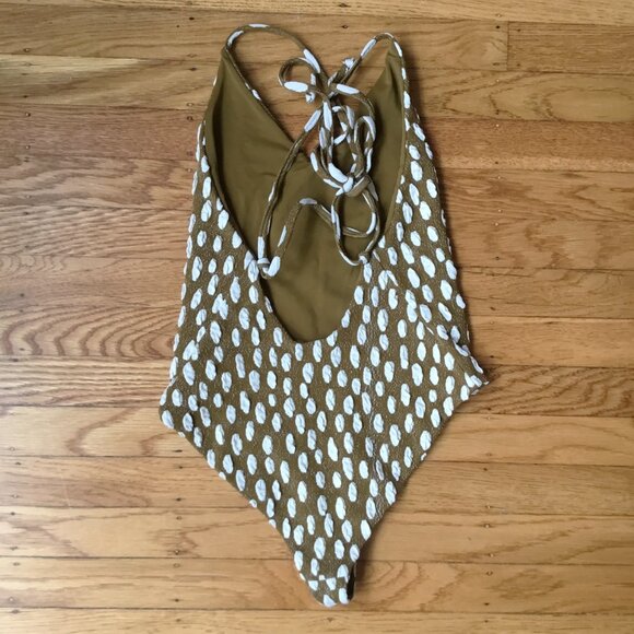 Mara Hoffman Emma Green Rocce/Dot Jacquard One Piece Swimsuit Lace Up Back XS - Picture 2 of 7